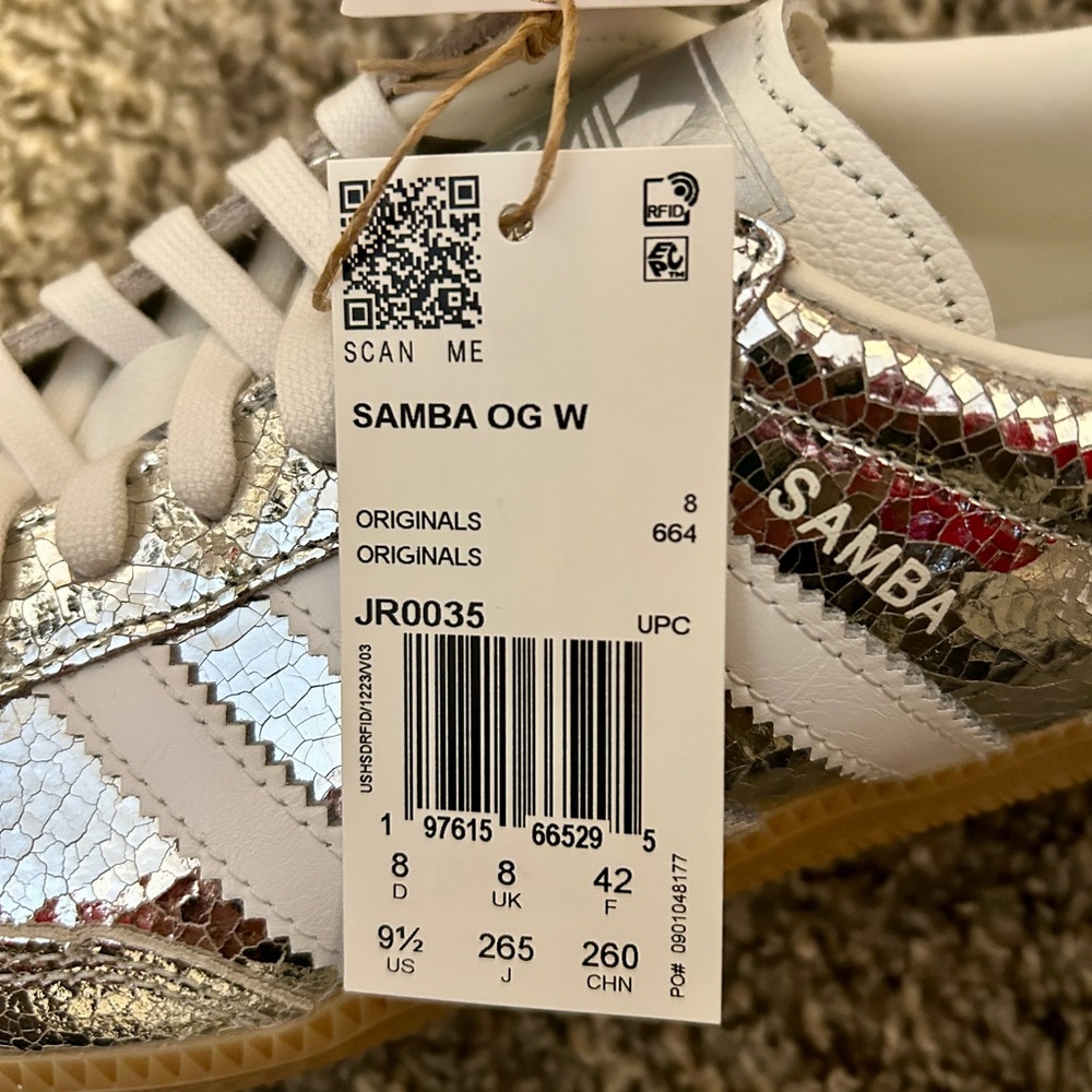 Adidas Samba OG Silver Metallic Cracked Leather Women's Shoes - Picture 11 of 11